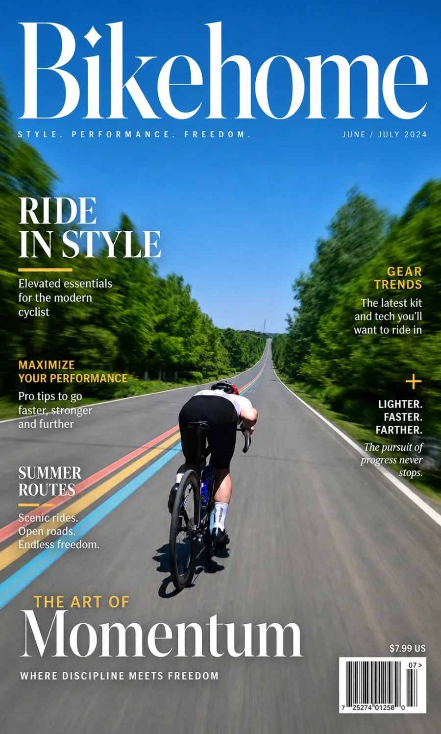 以公路骑行为主题的 Bikehome Momentum 杂志封面